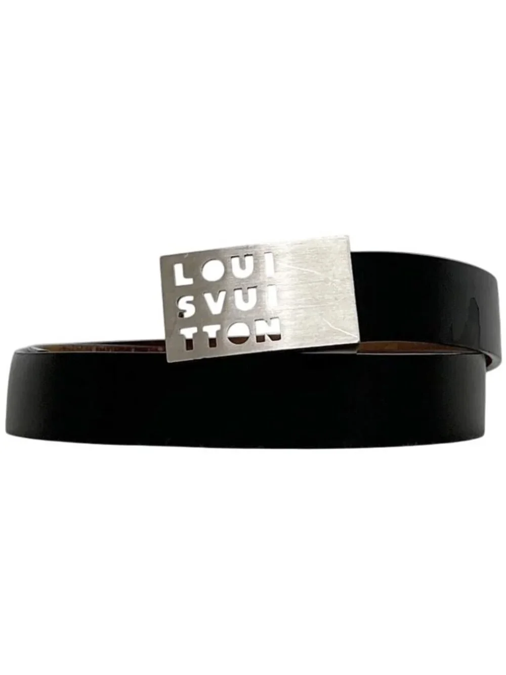 Louis Vuitton Belt Ceinture Lst Waist 95 30 Leather Metal Black Logo Buckle